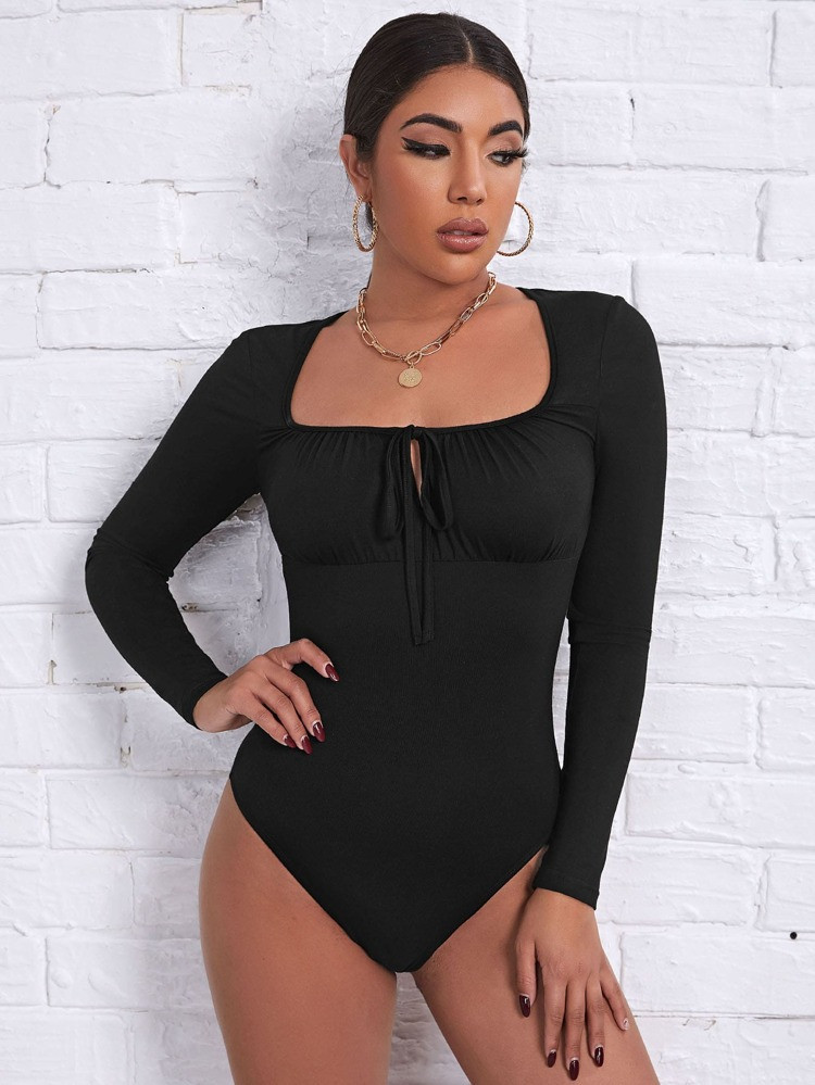 SHEIN Tie Neck Ruched Bust Bodysuit | SHEIN