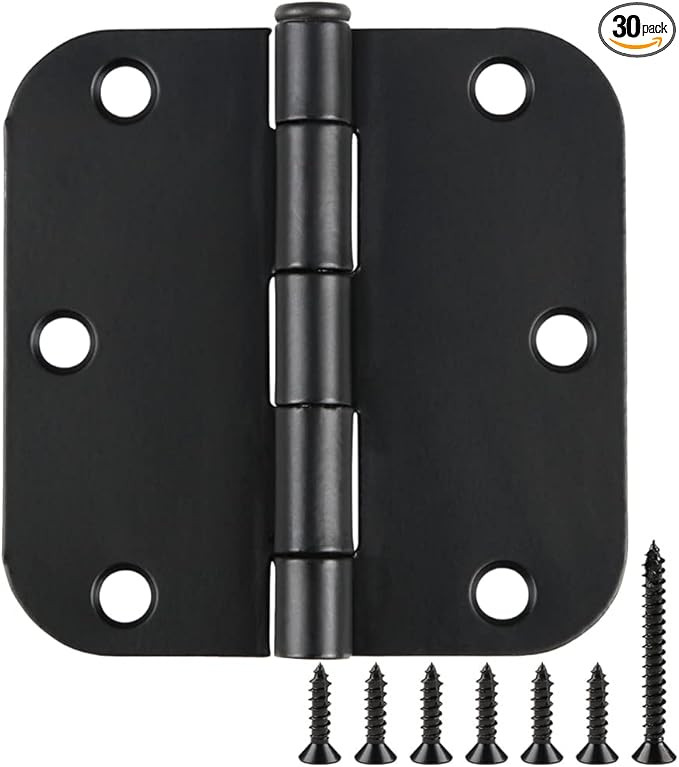 30 Pack Rounded Matte Black Door Hinges 3.5 Inch 5/8" Radius Interior 3 1/2 Inch Flat Iron Bifold... | Amazon (US)