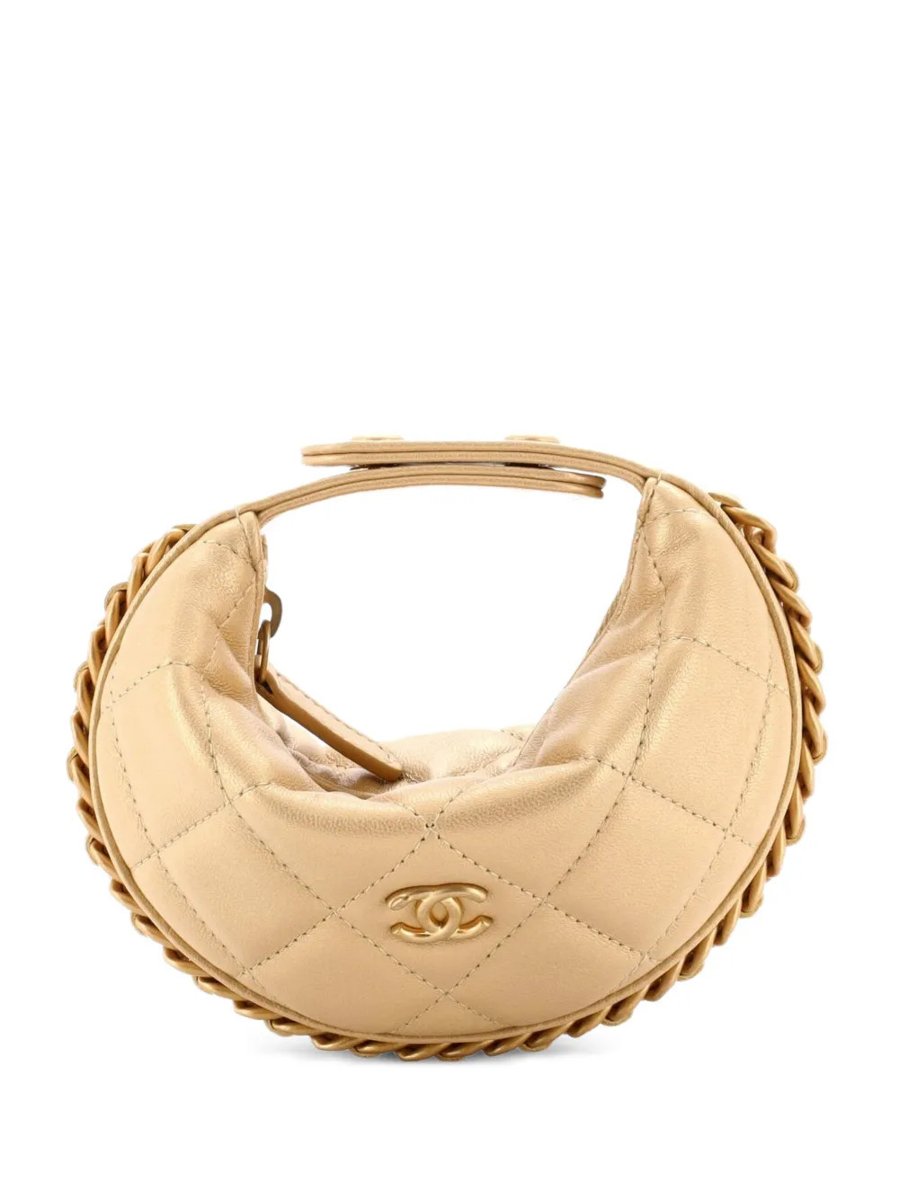 CHANEL Pre-Owned Chain Around Pouch Quilted Lambskin Extra Mini hobo bag - Gold | Farfetch Global
