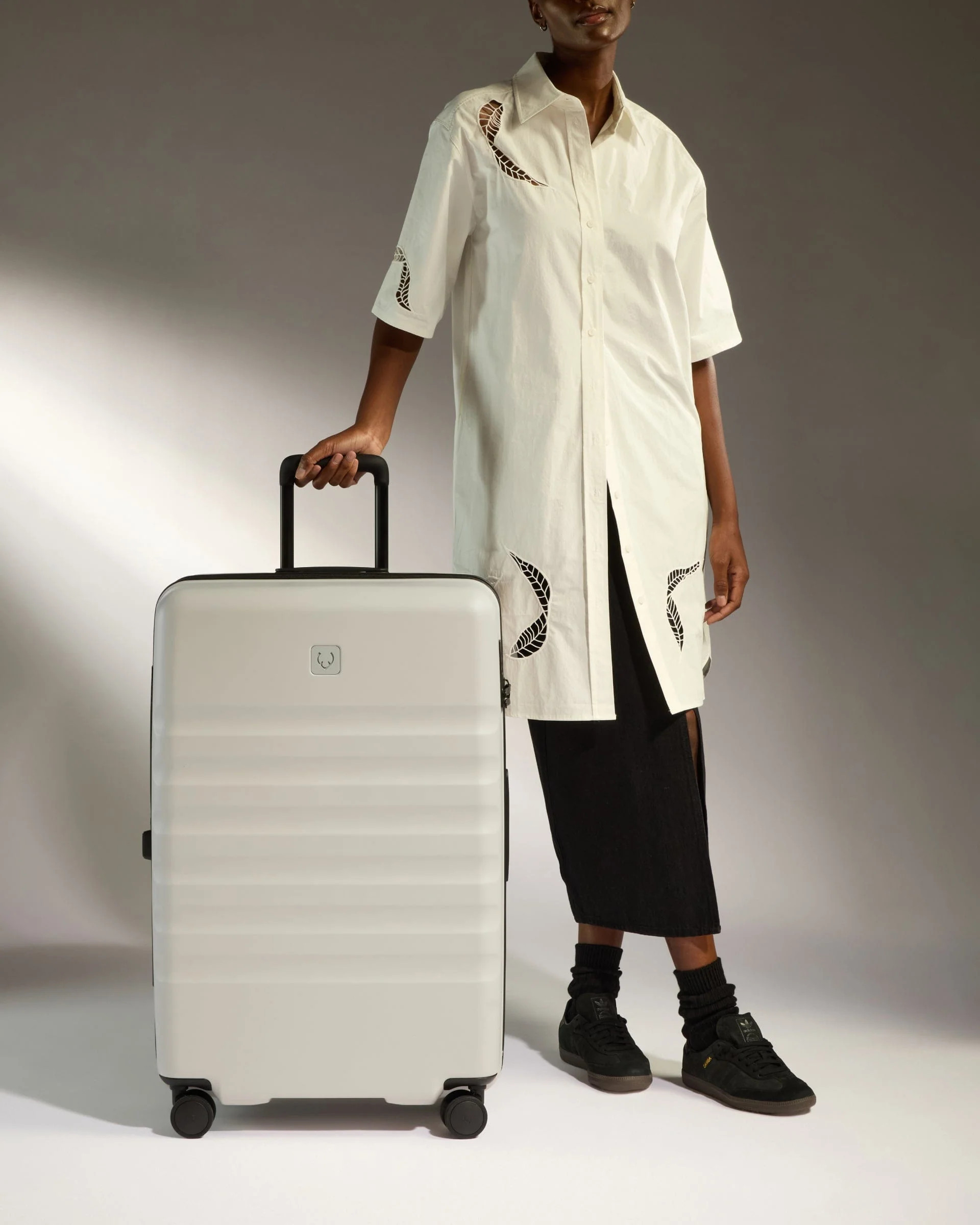 Large Suitcase in Taupe - Icon Stripe | Lightweight & Hard Shell Suitcase | Antler UK