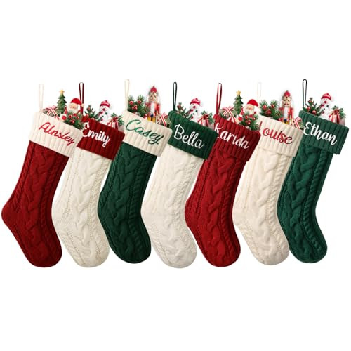ELEGANTPARK Personalized Christmas Stockings 6 Pack Knitted Christmas Stockings Embroidered Red Custom Stockings Christmas Holiday Fireplace Hanging Home Decoration Gifts for Family Kids 18” | Amazon (US)