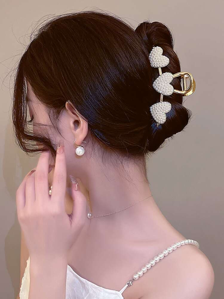 Faux Pearl Heart Decor Hair Claw | SHEIN