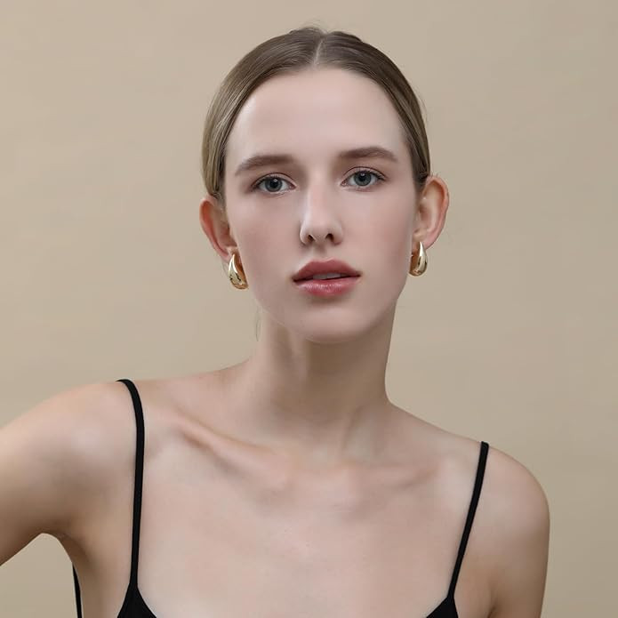 Apsvo Chunky Gold Hoop Earrings for Women, Dupes Earrings Lightweight Waterdrop Hollow Open Hoops... | Amazon (US)