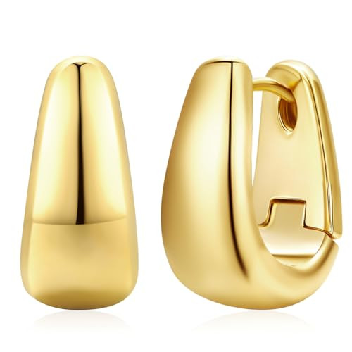 Amazon.com: Small Chunky Hoop Earrings for Women 14k Real Gold Plated 925 Sterling Silver Post Ov... | Amazon (US)