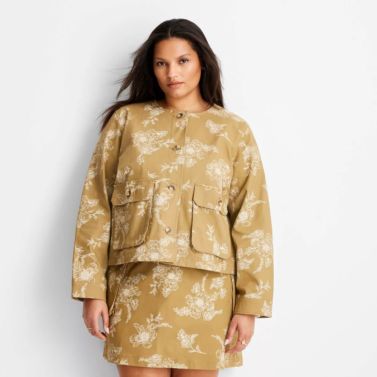 Women's Utility Bomber Jacket - Future Collective Khaki Floral | Target