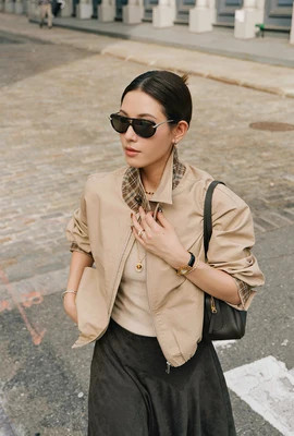 Anora Cropped Bomber Cotton Jacket - Camel | Petite Studio NYC