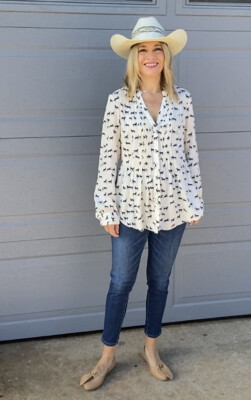 maeve horseprint pintuck top roll tab sleeve size 6 | eBay US