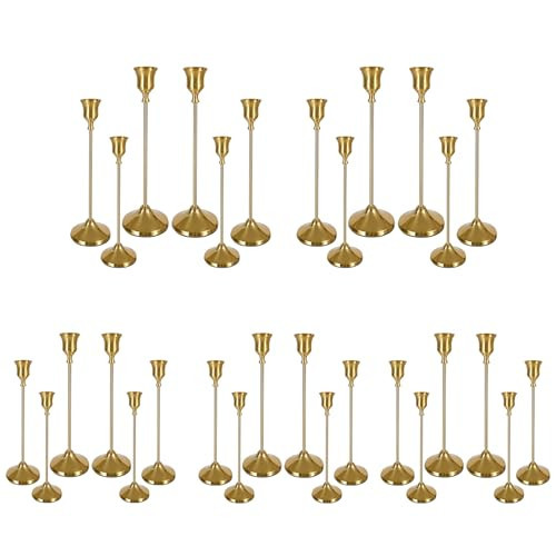 Pesonlook Brass Gold Candlestick Holders 30 PCS Metal Taper Candle Holders,Tall Metal Candlestick Holders for Table Centerpiece,Wedding,Party,Dinner Home Decoration | Amazon (US)
