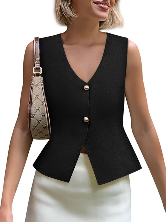 Yousify Womens Sweater Vest V Neck Button Down Crop Knit Tank Top Fashion 2025 Sleeveless Basic C... | Amazon (US)