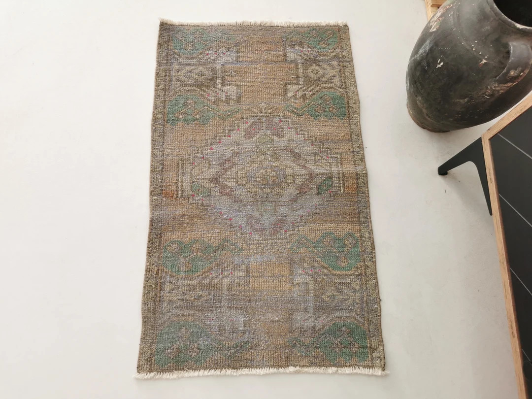 Small Vintage Turkish Rug: Hand-Knotted Wool Bath Mat (1'6" x 2'7") | Etsy (US)
