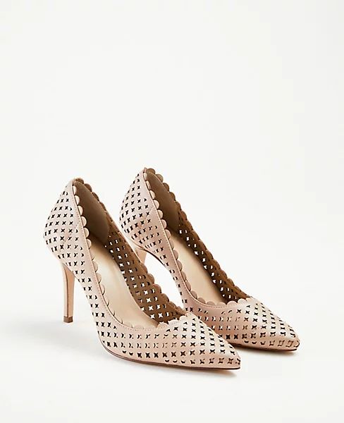 Mila Scalloped Perforated Leather Pumps | Ann Taylor | Ann Taylor (US)