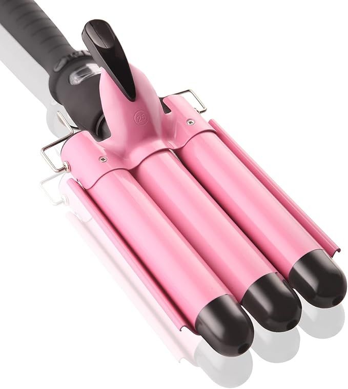 3 Barrel Curling Iron Wand Dual Voltage Hair Crimper with LCD Temp Display - 1 Inch Ceramic Tourm... | Amazon (US)