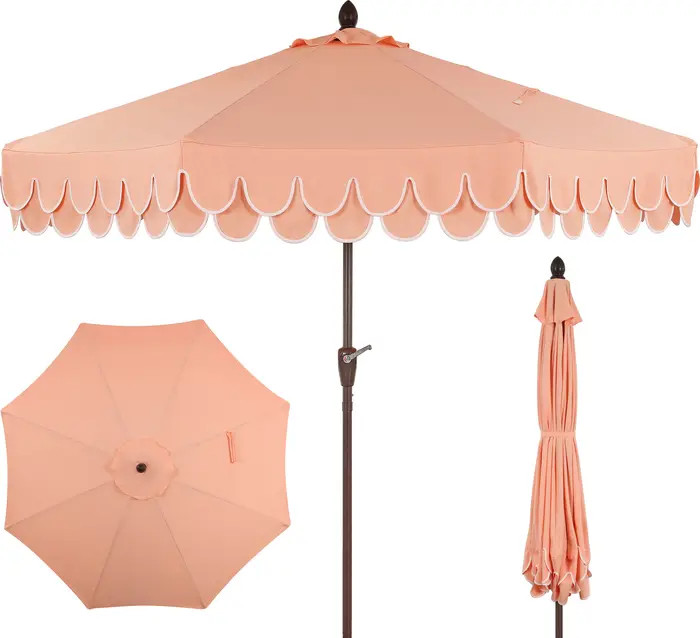 JONATHAN Y Tracy 9 ft. Classic MidCentury Scalloped Fringe Market Patio Umbrella with Auto-Tilt, ... | Nordstrom