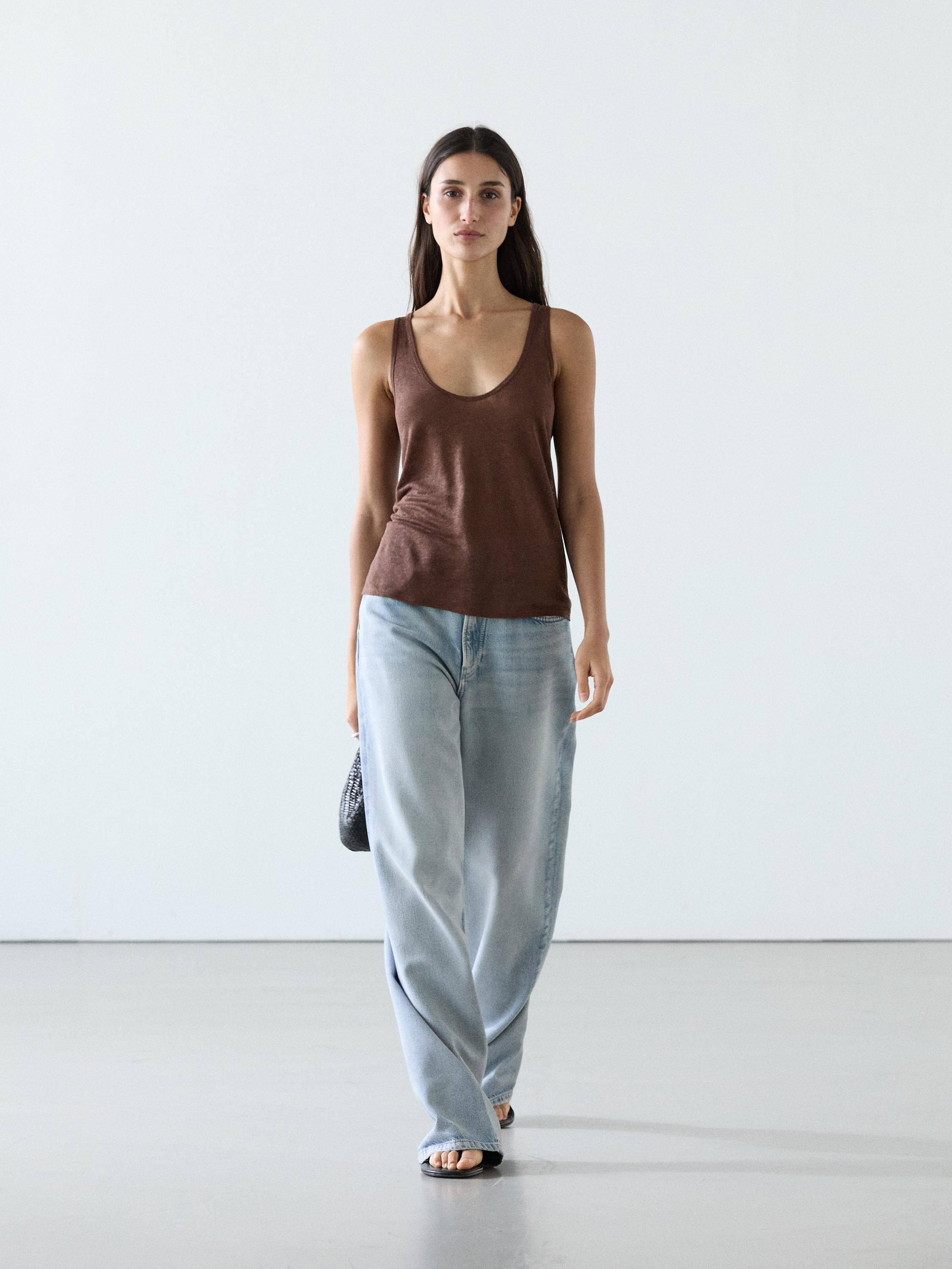 100% linen strappy top | Massimo Dutti UK
