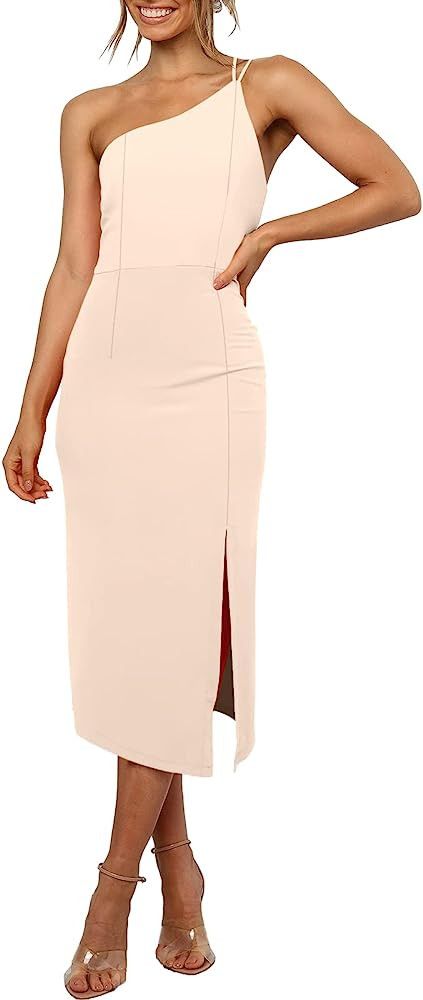 ANRABESS Women's Summer Sleeveless One Shoulder Spaghetti Strap Backless Bodycon Slit Party Cockt... | Amazon (US)