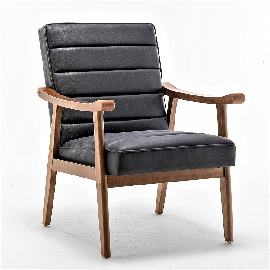 Unique Mid Century Modern Accent Chair with Open-Framed Armchair Design, Plush Foam, Leather-Look... | Amazon (US)