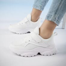 White Chunky Shoes Boys Hook-and-loop Fastener Sneakers | SHEIN
