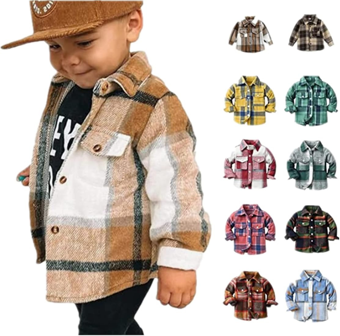 Pisexur Flannel Shirt Jackets for Boys Girls, Toddler Baby Plaid Long Sleeve Lapel Button Down Sh... | Amazon (US)