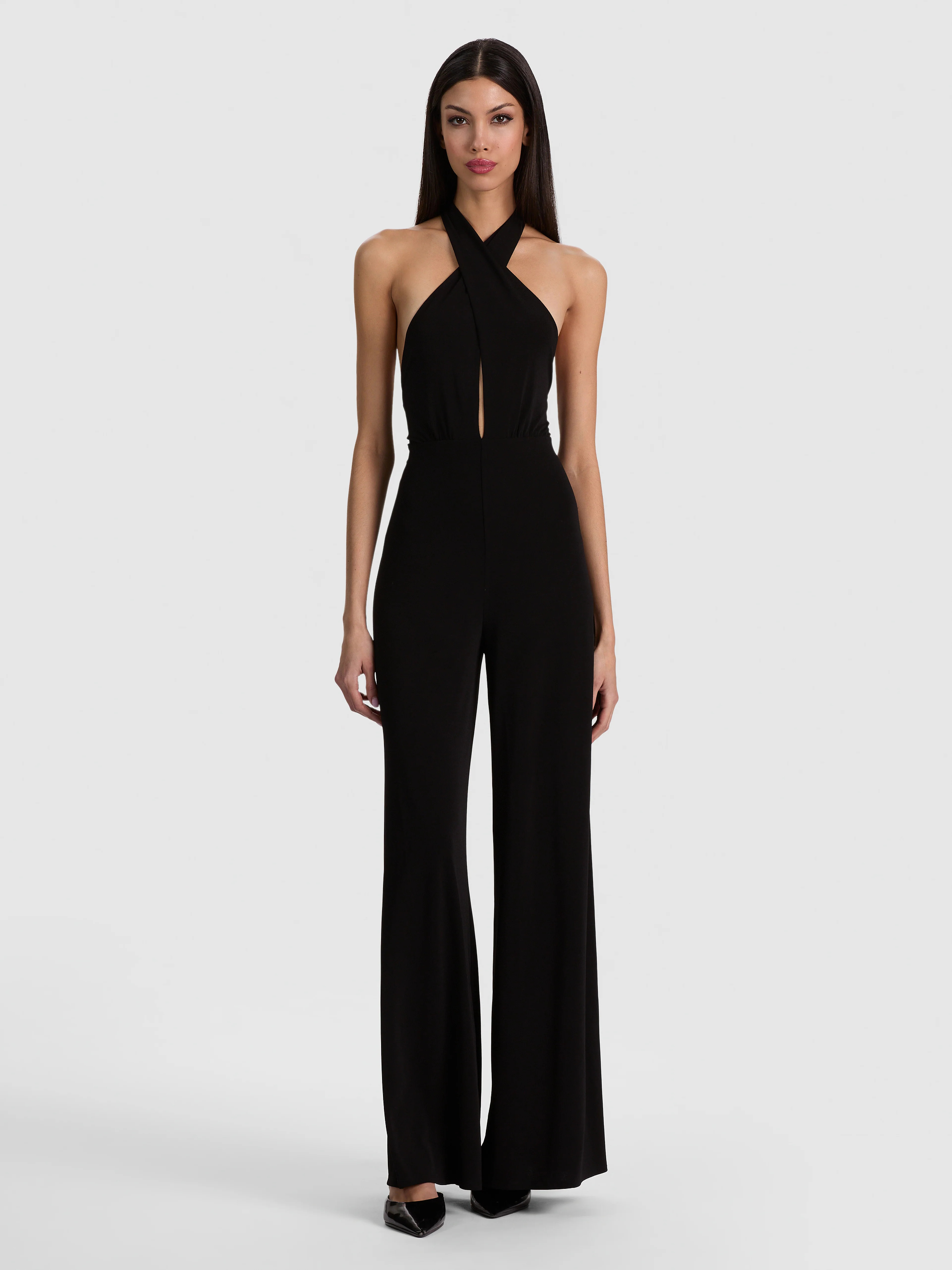 EVELINA HALTER JUMPSUIT in BLACK | ALICE + OLIVIA | Alice + Olivia