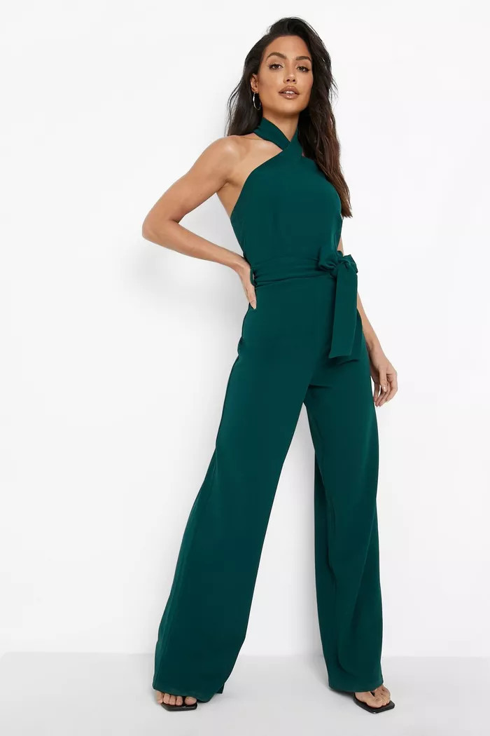 Forest Halterneck Belted Wide Leg Jumpsuit | Boohoo.com (UK & IE)