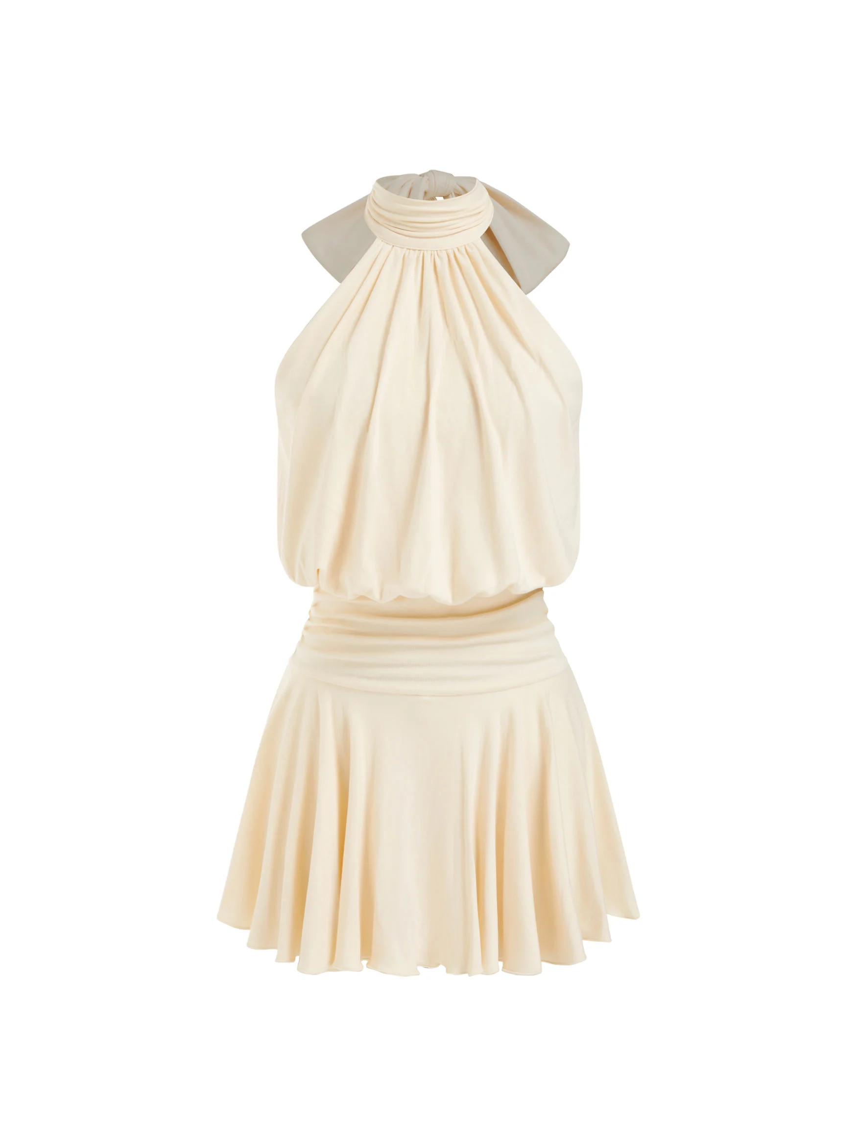 Stand Collar Sleeveless A-Line Mini Dress with Scarf | Cider