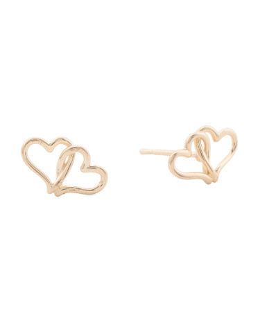 14kt Gold Double Heart Stud Earrings | TJ Maxx