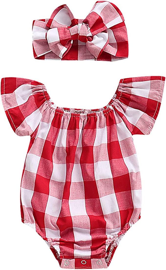 2PC Newborn Baby Girls Clothes Floral Jumpsuit Romper Bodysuit Playsuit Headband Outfits 0-24 Mon... | Amazon (US)