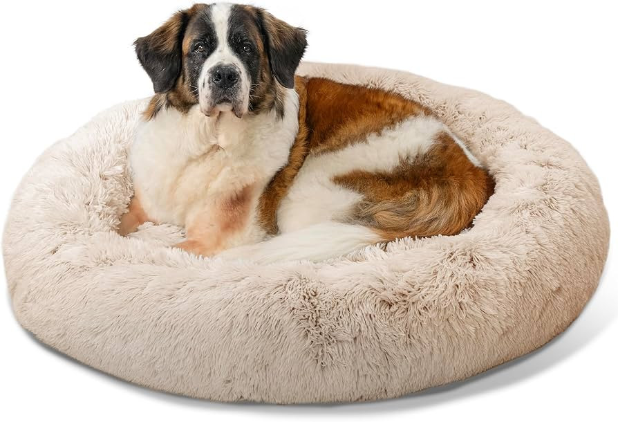 Best Friends by Sheri Original Calming Donut Dog and Cat Bed, Shag Faux Fur, Taupe, XL (45in x 45... | Amazon (US)