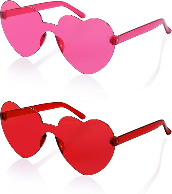 FEISEDY 2 Pack Rimless Heart Shaped Sunglasses Party Glasses Disco One Piece Transparent Trendy L... | Amazon (US)