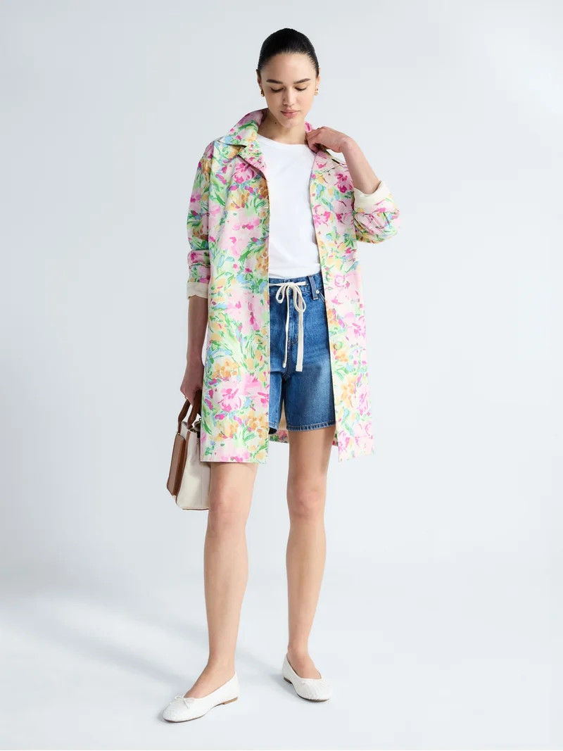 Free Assembly Women's and Women's Plus Floral Car Coat with Long Sleeves, Sizes XS-4X - Walmart.c... | Walmart (US)