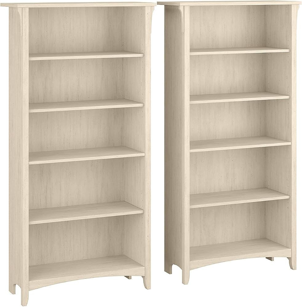 Bush Furniture Salinas 5 Shelf Bookcase - Set of 2 | Large Open Bookcase with 5 Shelves in Antiqu... | Amazon (US)
