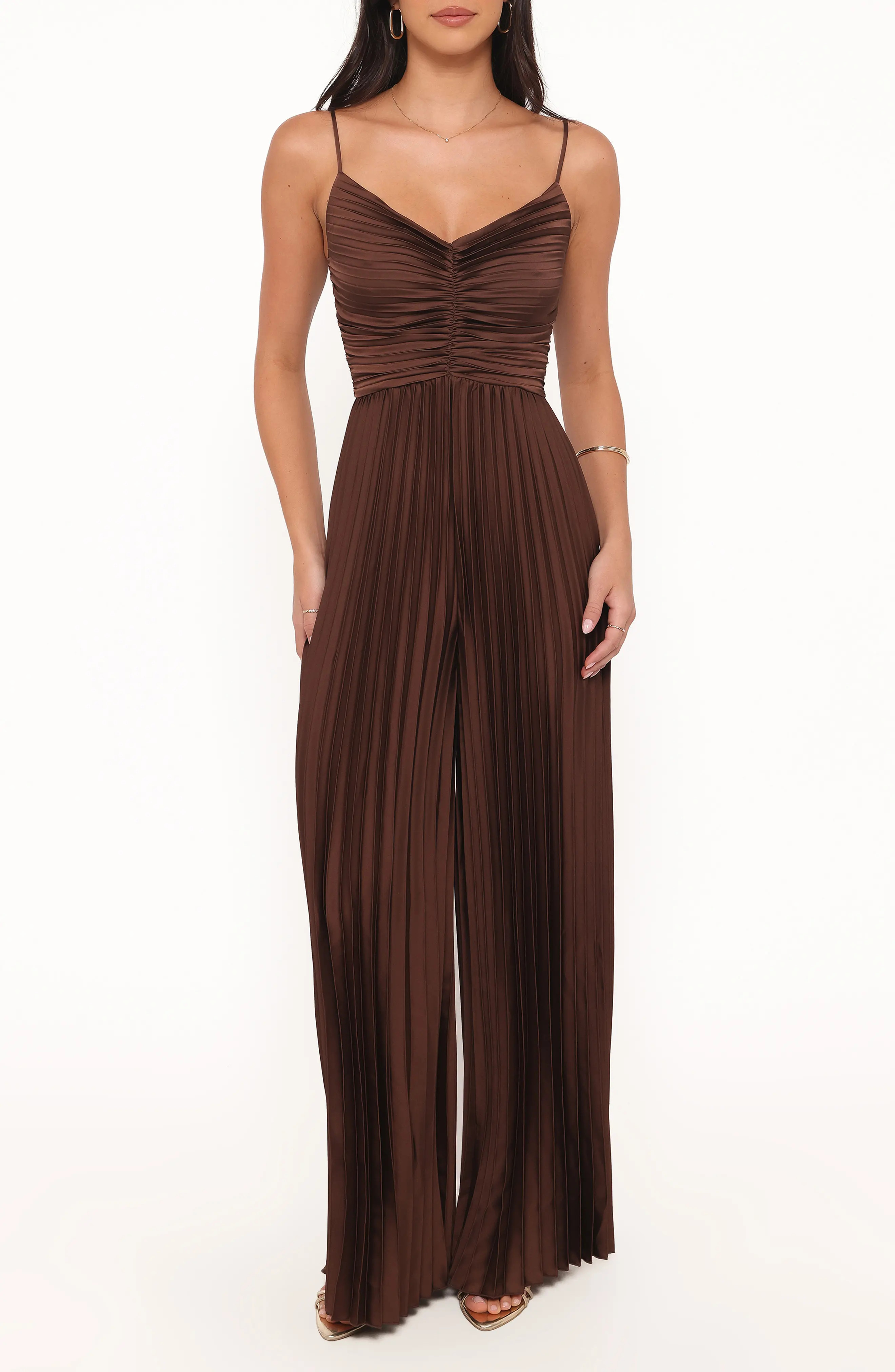 Petal & Pup Angelique Pleated Jumpsuit in Chocolate Brown at Nordstrom, Size X-Small | Nordstrom