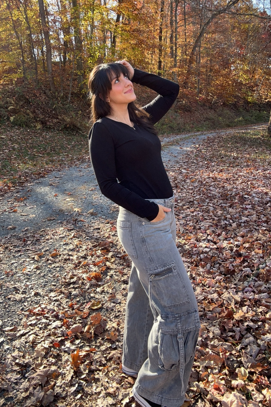Baggy, wide-legged cargo pants. So comfortable and a cute addition to an edgy outfit! 
