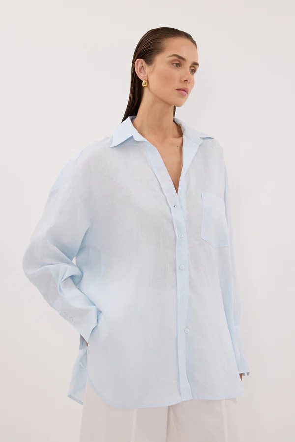 ELLIS ICE BLUE LONG SLEEVE LINEN SHIRT | DISSH