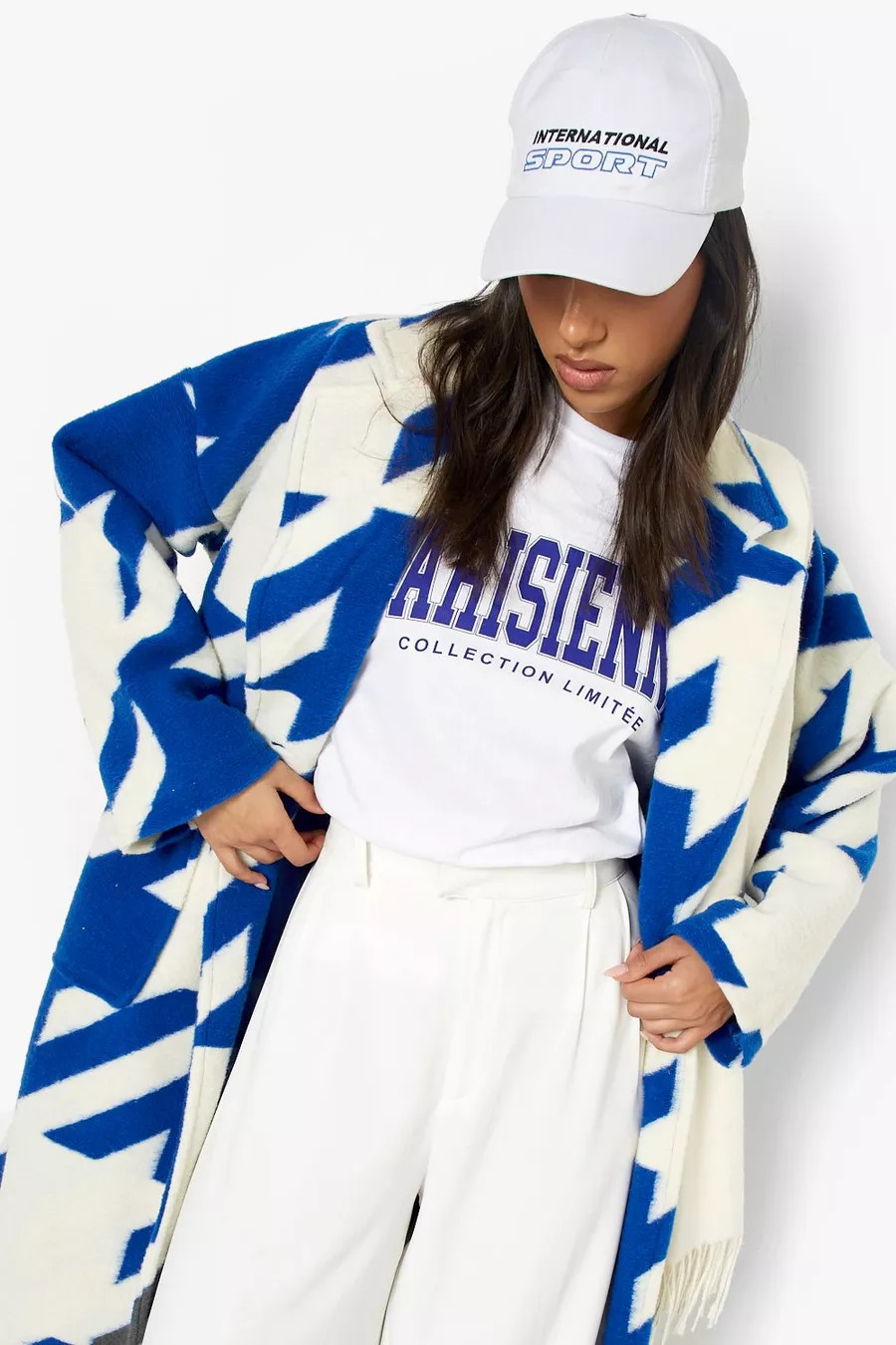 Oversized Dogtooth Wool Look Coat | Boohoo.com (US & CA)