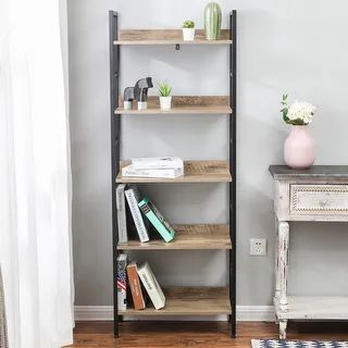 5-Shelf 63" H x 23.62" W Wood and Metal Etagere Bookcase | Overstock.com Shopping - The Best Deal... | Bed Bath & Beyond
