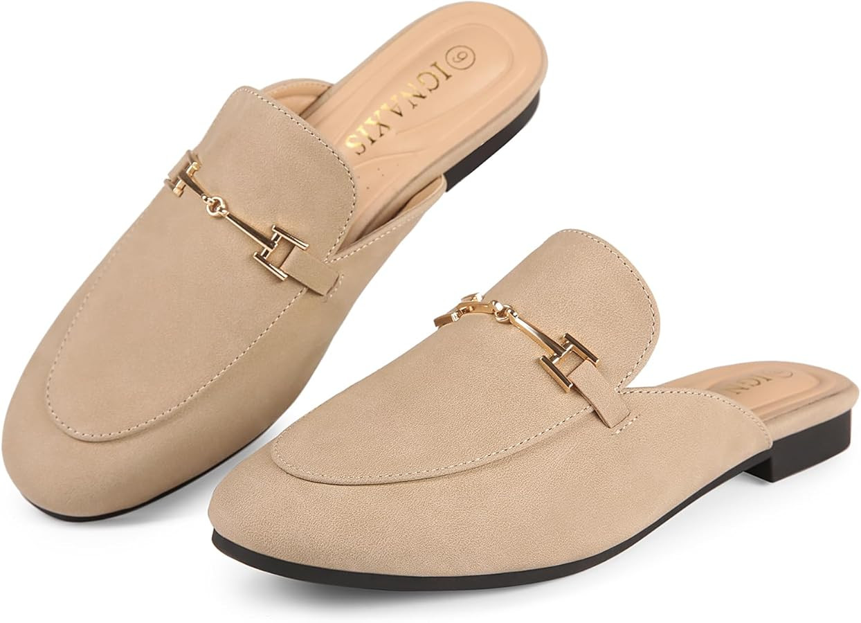 Mules for Women Flats Round Toe Womens Mules Buckle Slip on Slides Backless Loafer Shoes | Amazon (US)