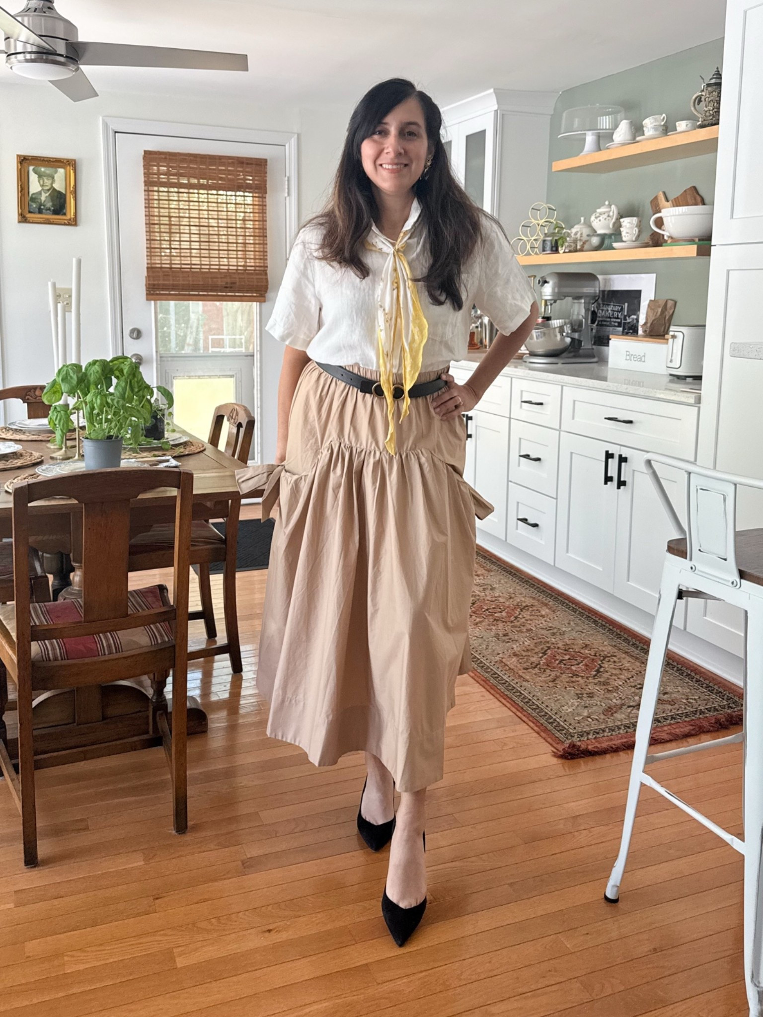 Searching for work outfit ideas? This neutral midi skirt look is one of my favorite timeless outfit formulas.

If you’re looking for spring and summer elegant casual looks for women in their 30s and 40s, this outfit is such an easy one to recreate. A crisp white blouse paired with a flowy beige midi skirt creates that chic, put-together look that works for so many occasions.

• Business casual outfit inspiration
• Brunch or church outfits
• Modest feminine style

Save this outfit if you love classic feminine fashion that never goes out of style

#LTKootd #LTKSeasonal #LTKOver40