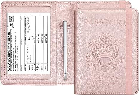 Passport and Vaccine Card Holder Combo - HOTCOOL Leather RFID Blocking Wallet with Elastic Strap ... | Amazon (US)