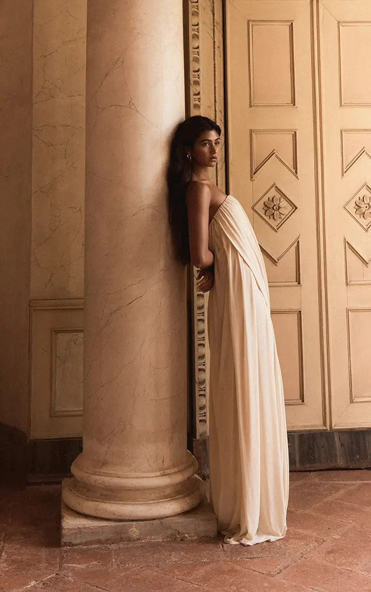 Dresses | PLT Label White Mesh Drape Bandeau Maxi Dress | PrettyLittleThing | PrettyLittleThing US