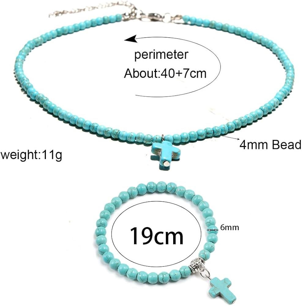 Natural Stone Cross Necklace for Women Boho Turquoise Beaded Chain Necklace Dainty Small Cross Pe... | Amazon (US)