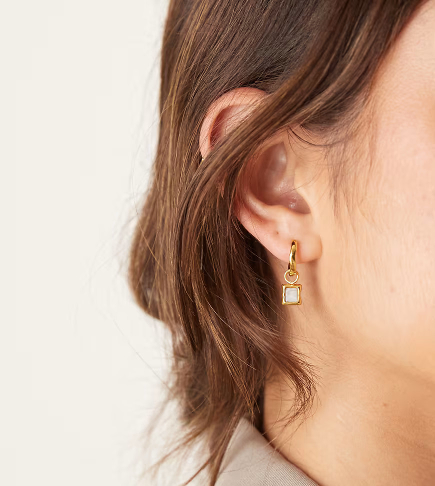 Abbott Lyon molten moonstone huggie hoop earrings in 18k gold plated waterproof stainless steel | ASOS (Global)