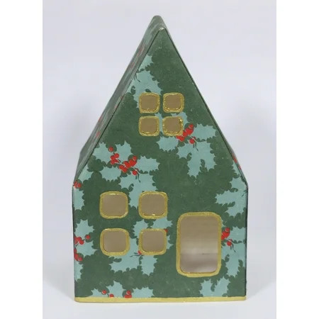 Paper Mache Holly House Christmas Tabletop Decoration, Multicolor, 7.2", by Holiday Time | Walmart (US)