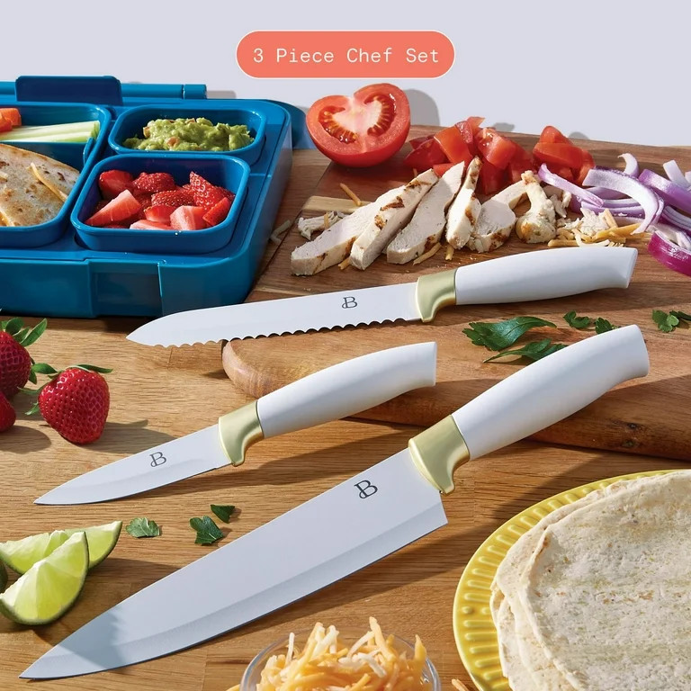 Beautiful 3-Piece Soft Grip Stainless Steel Chef Knife Set White and Gold by Drew Barrymore | Walmart (US)