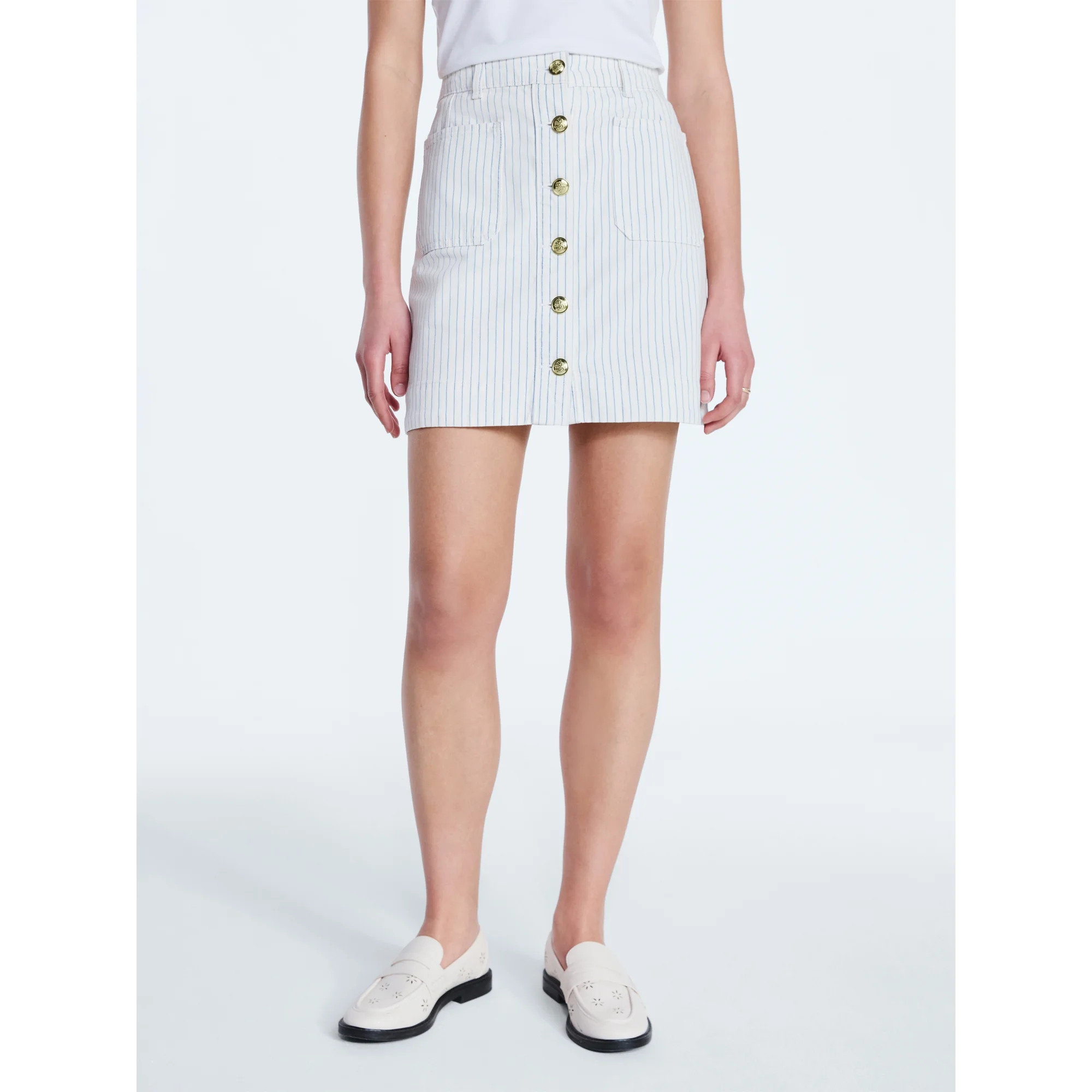 Free Assembly Women's Button Front Striped Cotton Mini Skirt, Sizes 0-20 | Walmart (US)