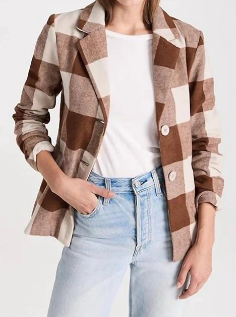 Ricki Plaid Blazer In Cognac Plaid | Shop Simon