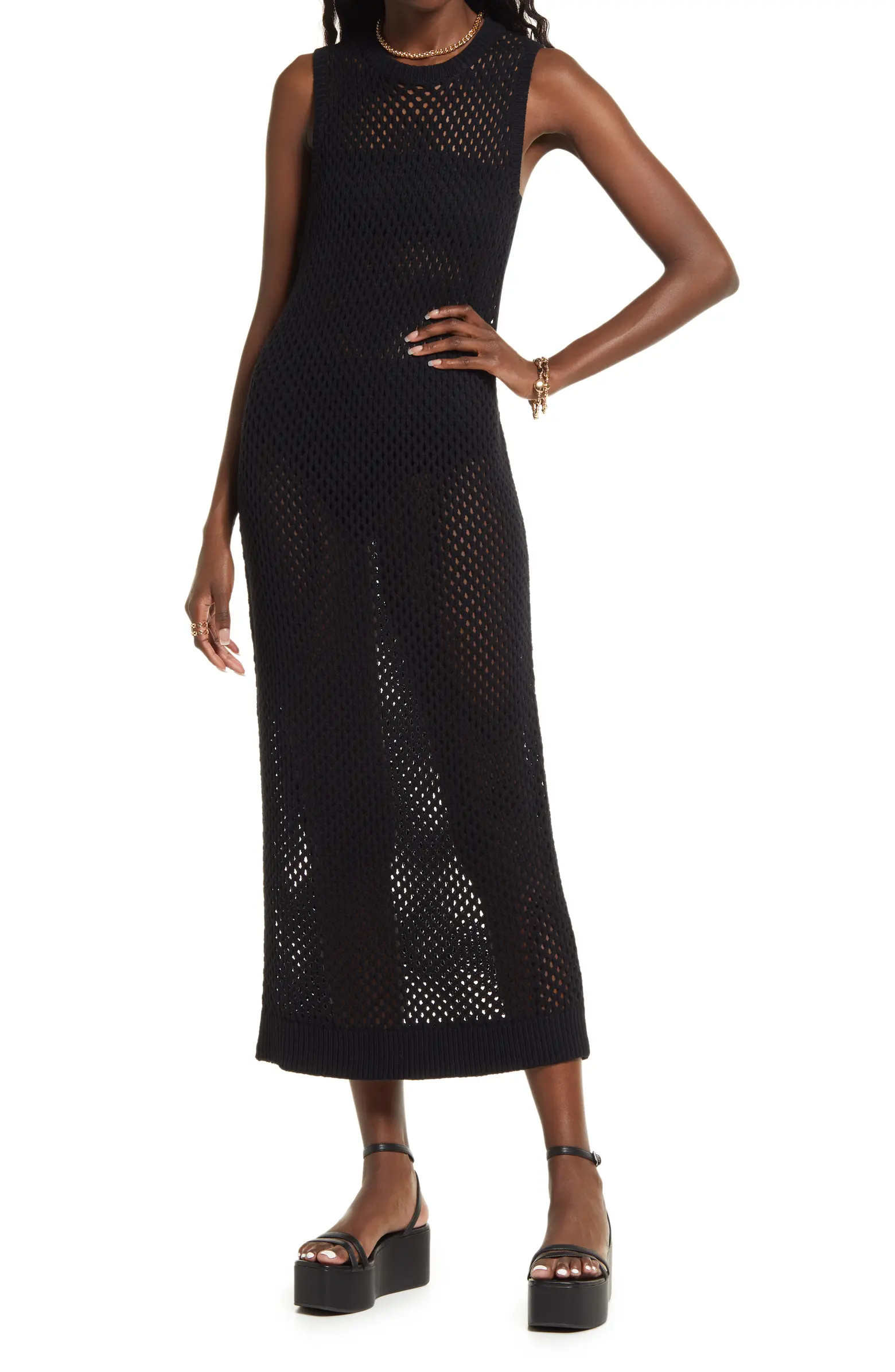 Open Stitch Sleeveless Cotton Blend Sweater Dress | Nordstrom