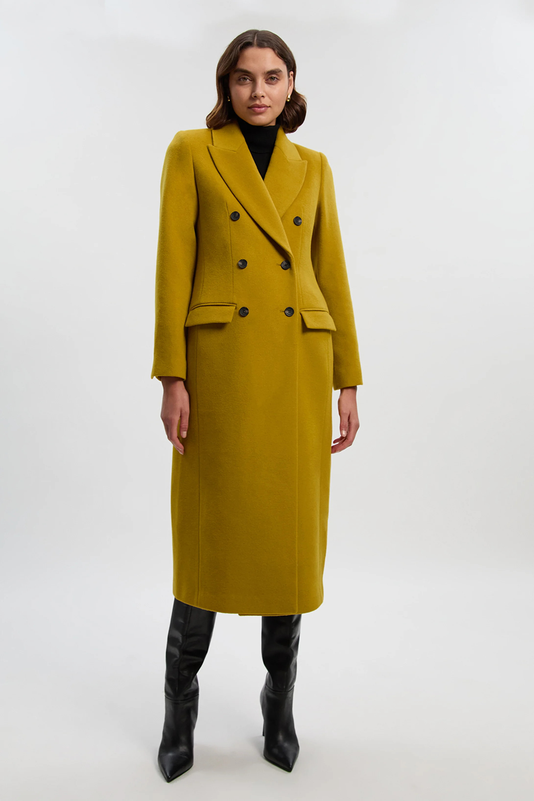 Brushed Wool Double Breasted Tailored Midi Coat | Karen Millen US