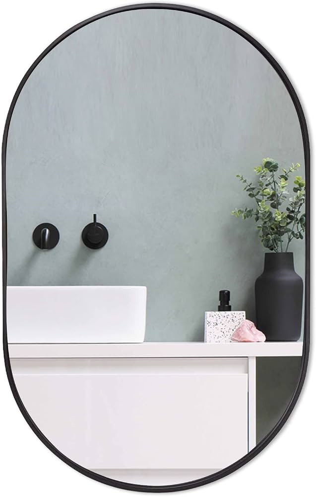zenmag Black Oval Mirror, 24"x36" Oval Bathroom Mirror, Large Mirror with Metal Frame, Black Vani... | Amazon (US)