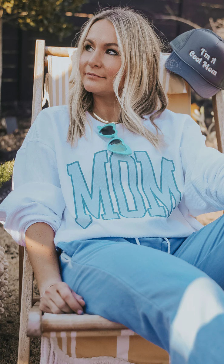 charlie southern: mom block blue corded sweatshirt | RIFFRAFF